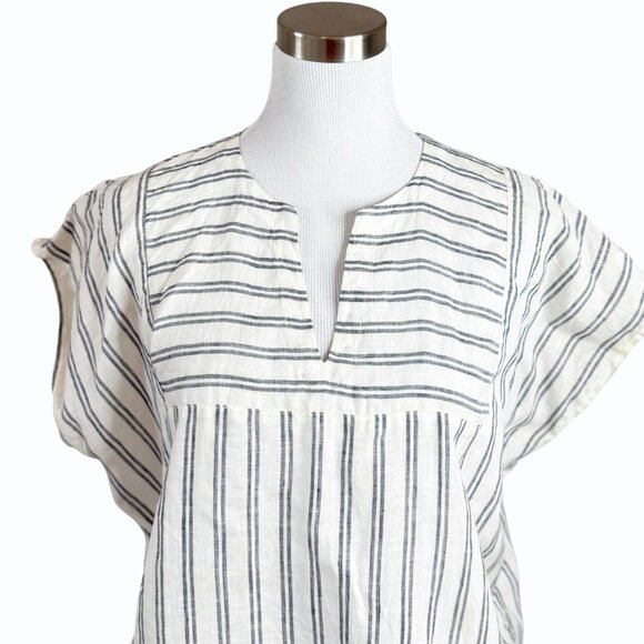 Pietsie Sayulita 100% Linen Top Womens M Striped White Boxy Lagenlook Beachy - Picture 3 of 11